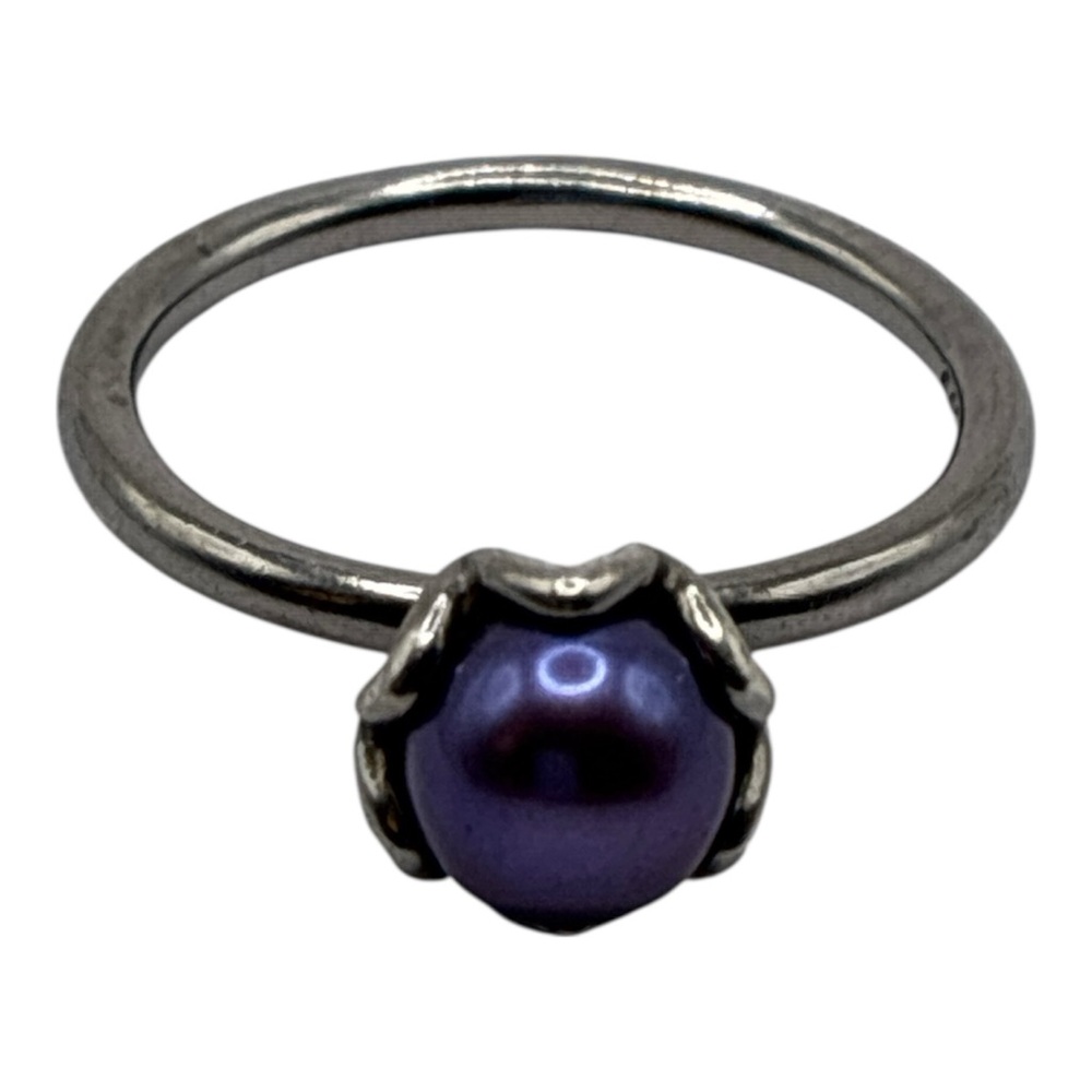 Pandora Retired Sterling Silver Purple Pearl Cultured Elegance Ring Size 6